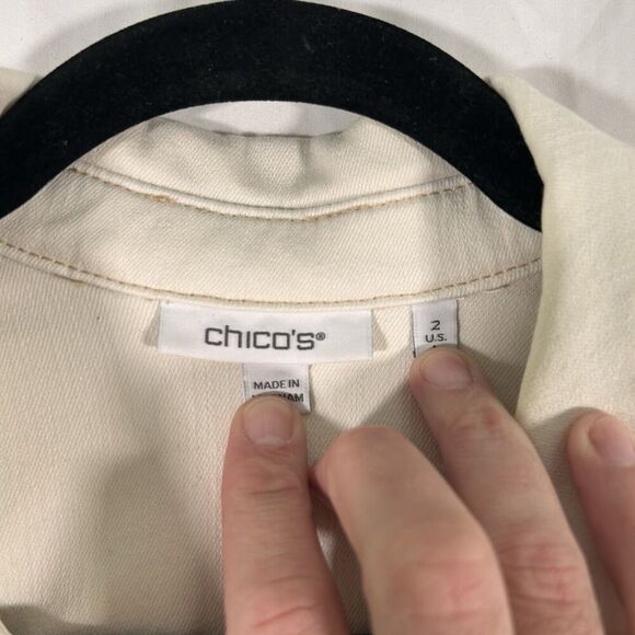Chico's Jacket Women's Large Off White Button Up Pockets Cotton Blend - Picture 4 of 9